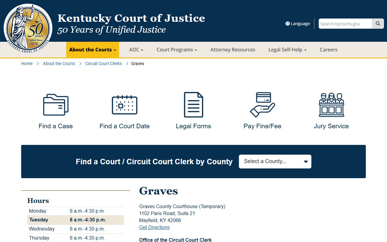 Graves County court records Kentucky Court of Justice county page
