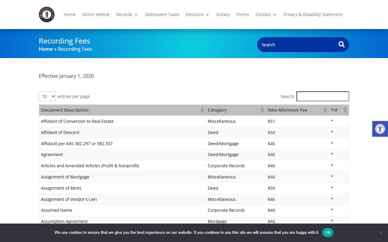 Graves County marriage and divorce records County Clerk recording fees