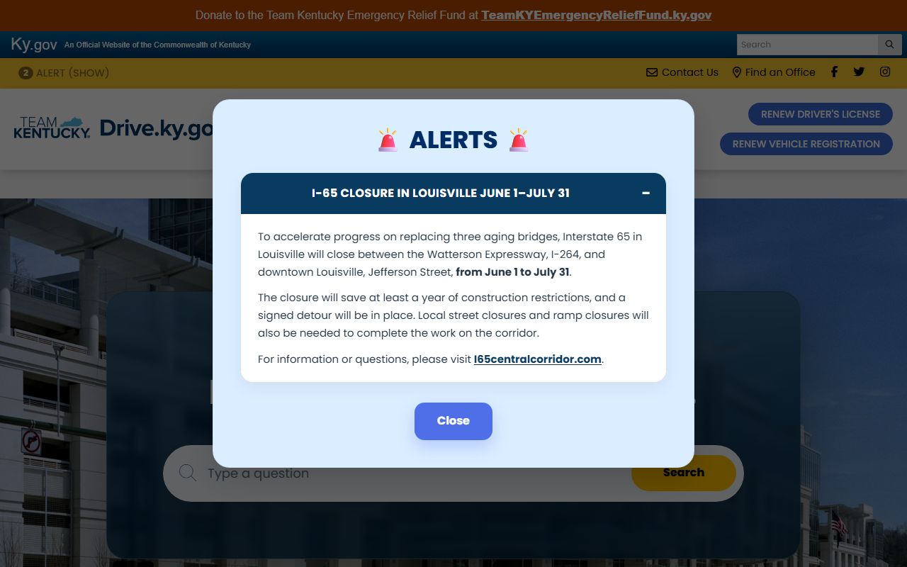 Graves County traffic court records Kentucky DRIVE portal